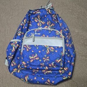 L.L.Bean Kids Medium Backpack Blue Butterfly Pattern Adjustable Straps